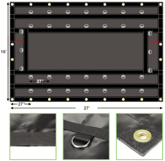 Steel Tarp 16' x 27' 18 oz Vinyl Black