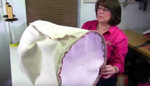 Sewing the top and bottom of the custom pouf