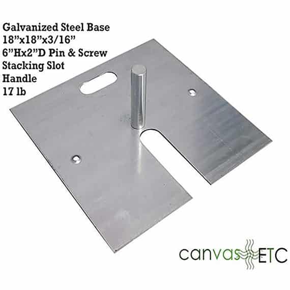 Galvanized steel base with pin and screw and stacking slot handle