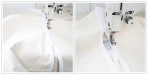 Sewing both sides of zipper onto the round storage ottoman
