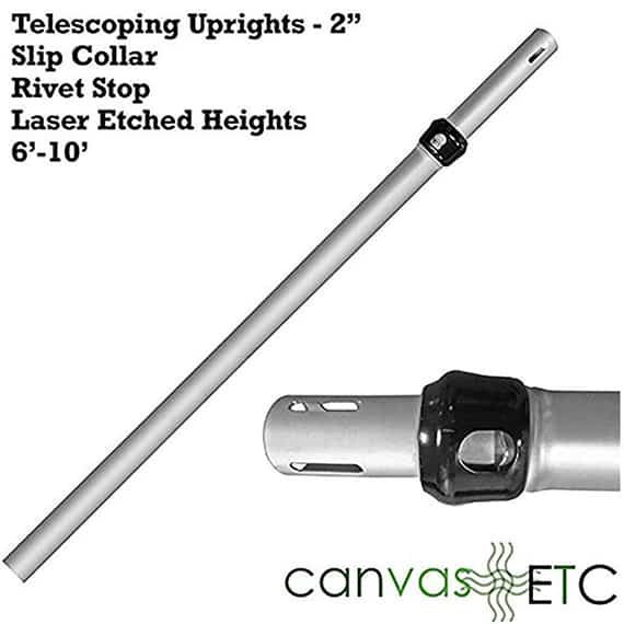 telescoping uprights 2inch slip collar with rivet stop and laser etched heights 6-10 feet