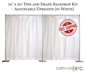 10x20 adjustable pipe and drape backdrop kits in white