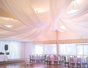 Ceiling fabric draping in snow white banjo cloth