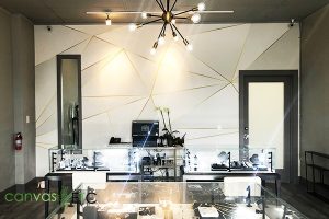 Custom wallpaper in modern jewelry store