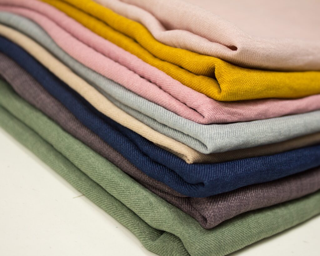 stacks of folded fabric