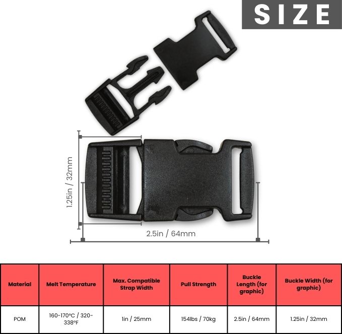 Black Plastic Side Release buckles 1"