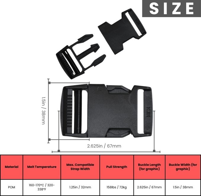 Black Plastic Side Release buckles 1.25"