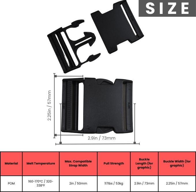 Black Plastic Side Release buckles 2"