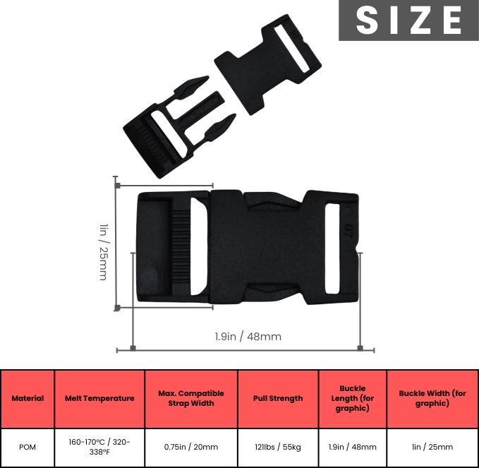 Black Plastic Side Release buckles .75"
