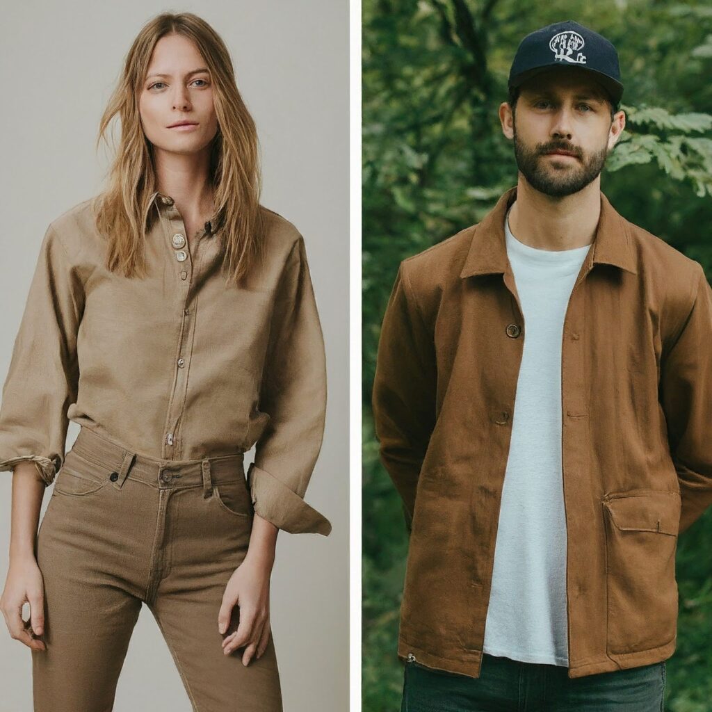 an image of a woman and man wearing different Duck Canvas and Regular Canvas