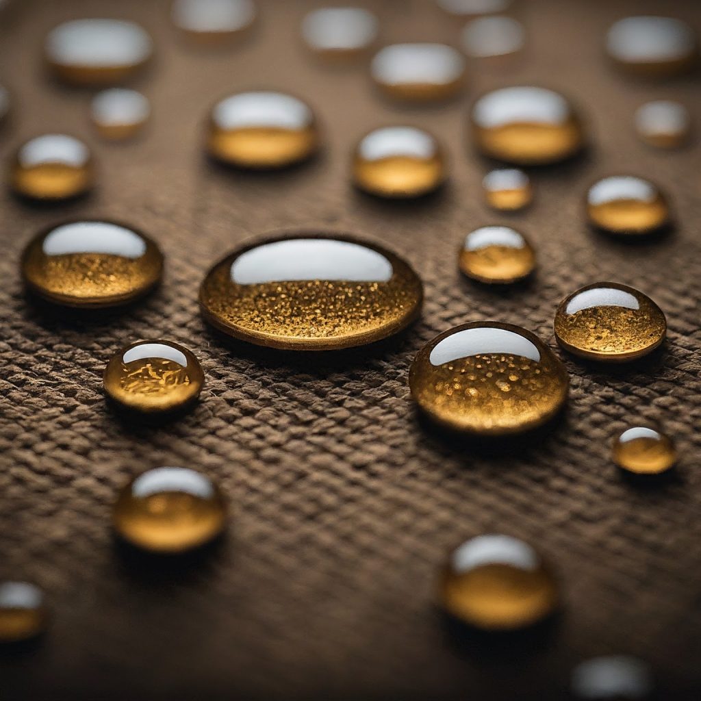 Water beading on waxed canvas, demonstrating its water-resistant properties