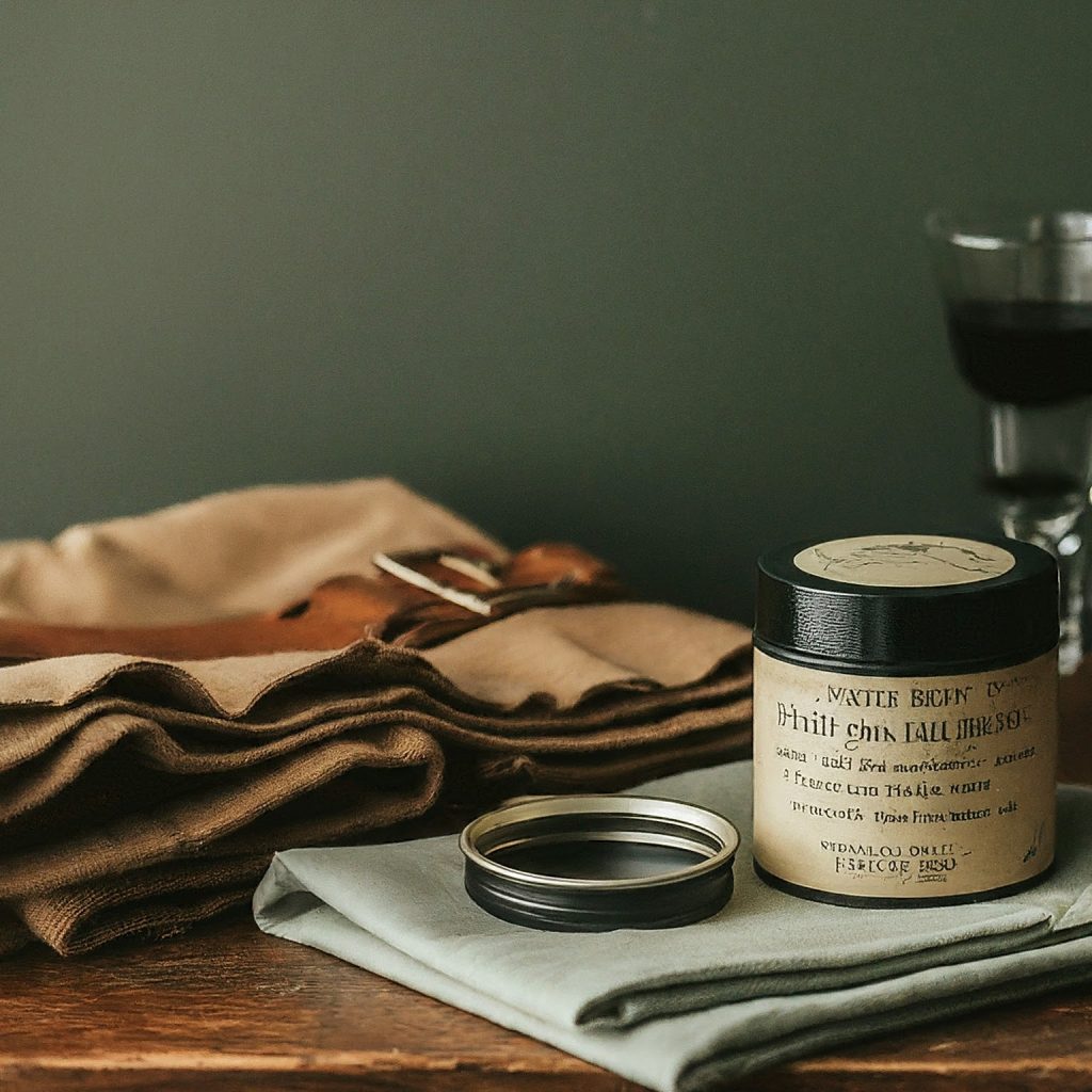 an image of the tin of wax, cloth, and a canvas item ready to be re-waxed

