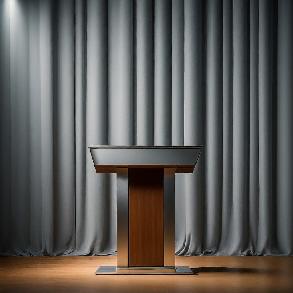 pipe and drape background in a conference room podium