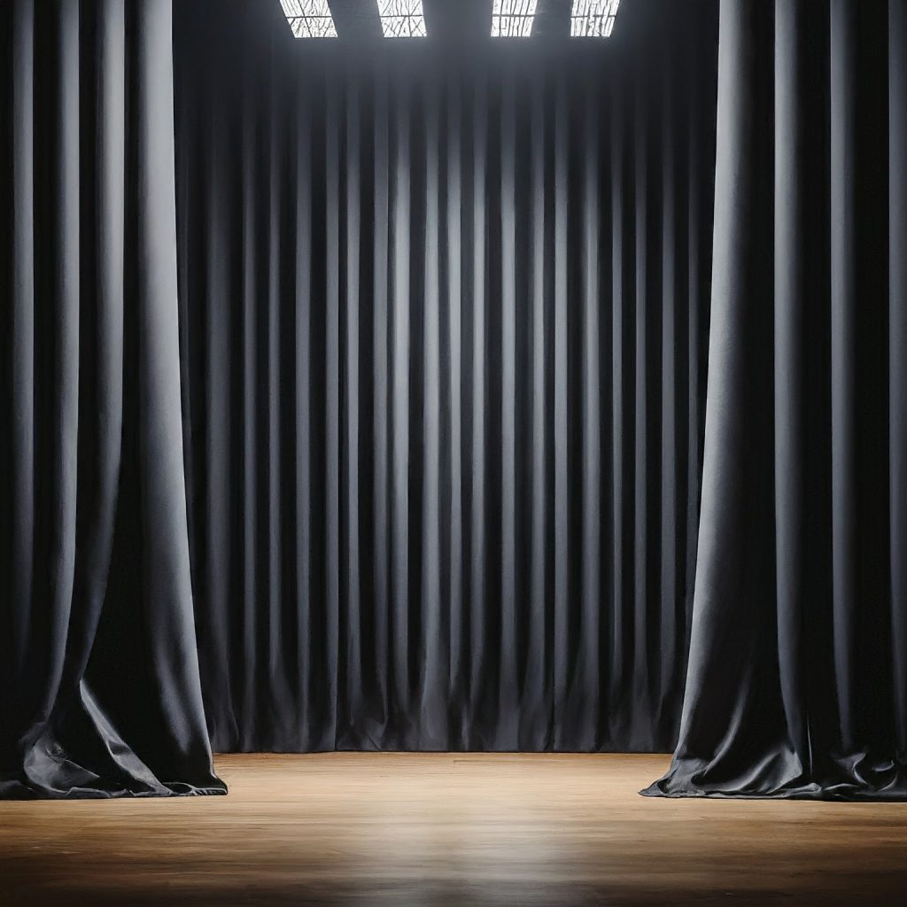 Black pipe and drape effectively masks the backstage area of a concert stage