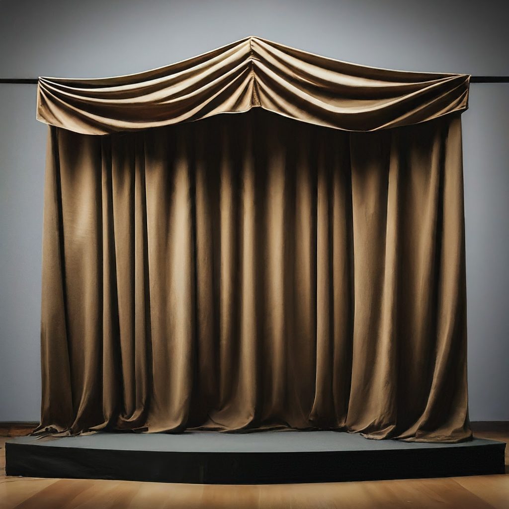 Stage transformed with used pipe and drape equipment