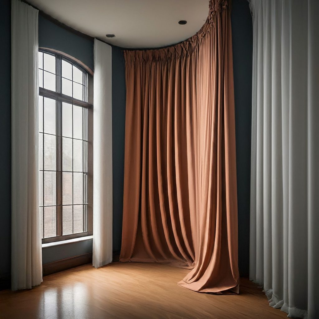 Pipe and drape system elegantly transforming a corner with curved walls