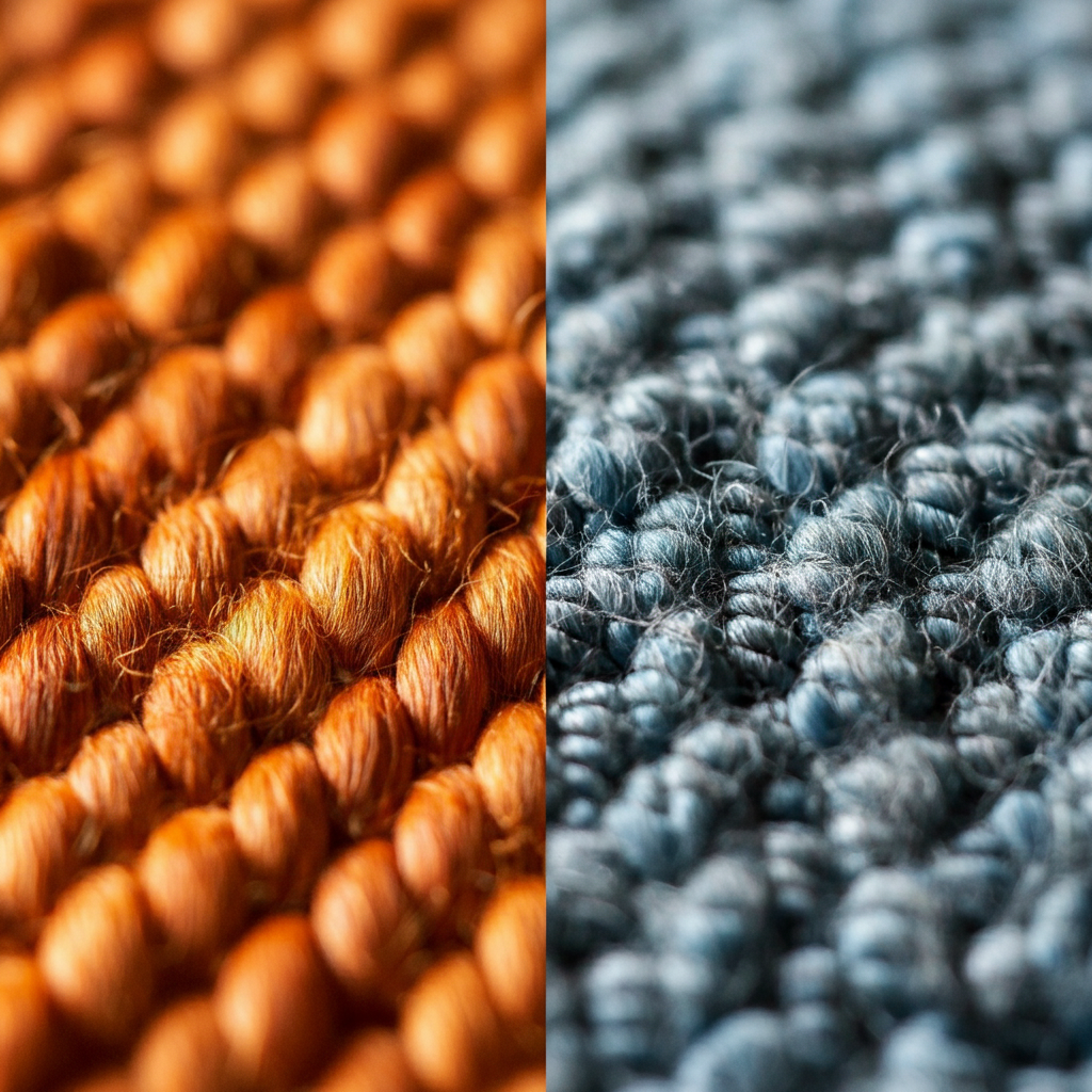 Close-up comparison of single-fill vs. double-fill duck canvas weave, illustrating the single weft yarn in single-fill and the plied yarns in double-fill construction