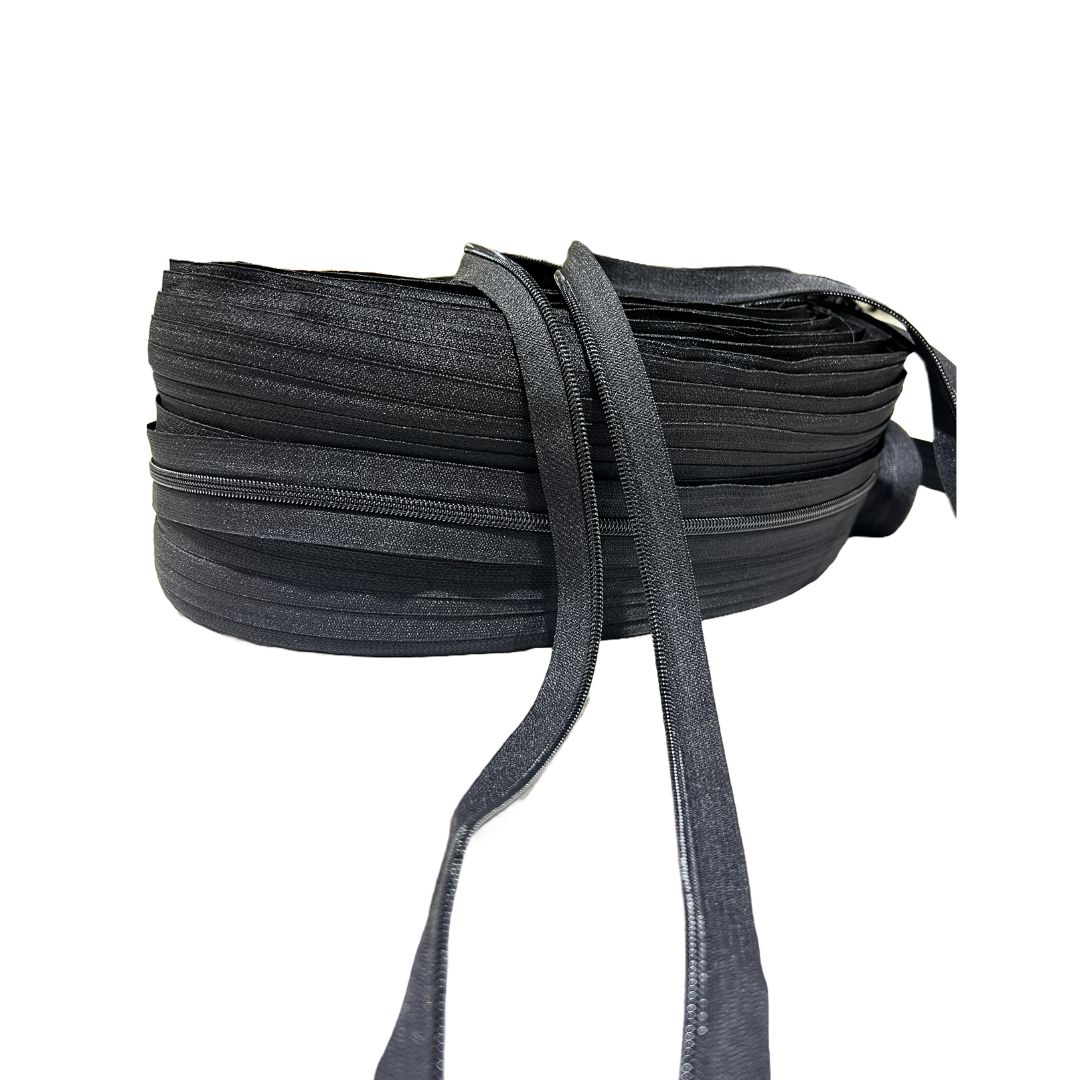 #5 black zipper coil with matching sliders – smooth gliding and durable construction for custom zippers.