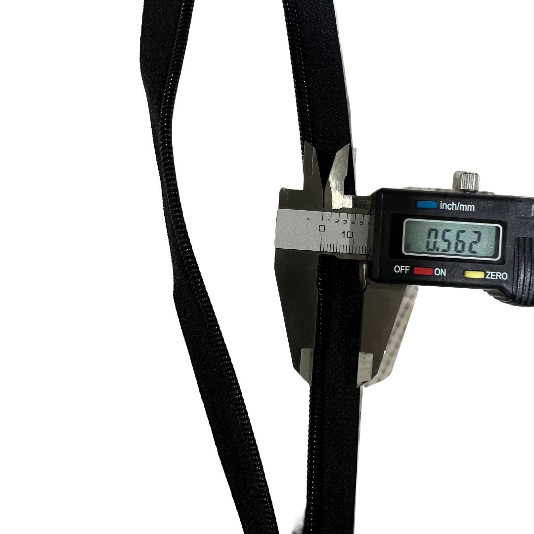 #5 black zipper coil available in 1-yard, 5-yard, and 10-yard increments for sewing and upholstery use.