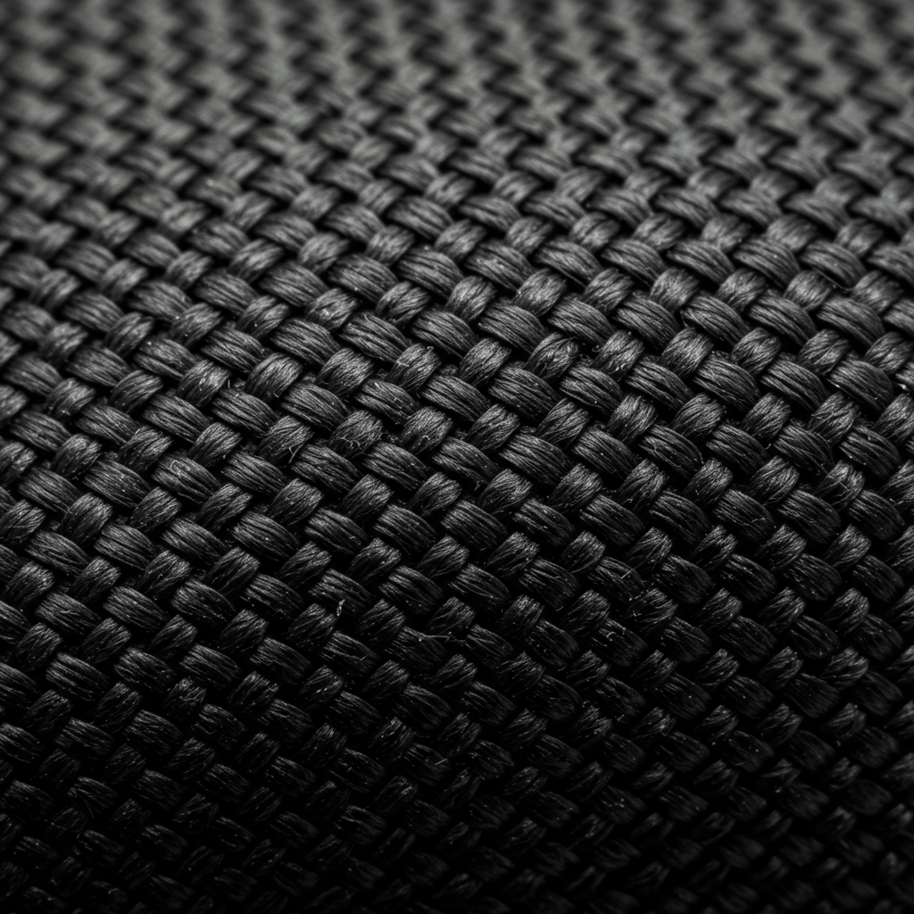 Close-up macro texture of high-denier 1000D nylon canvas weave illustrating fabric strength and durability.