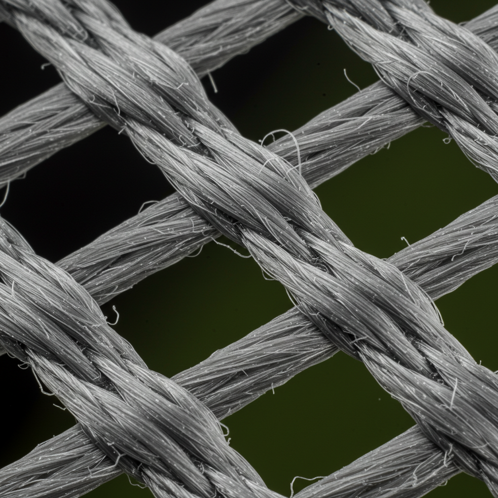Close-up of high-tenacity polyester weave on a golf impact screen, illustrating the tight knit and fiber density for enhanced durability and impact resistance.