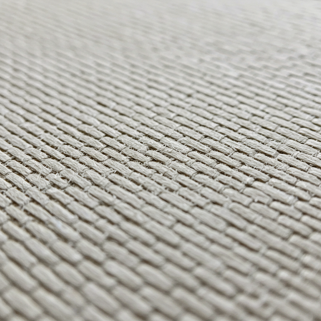 Close-up of plain weave canvas, showing the over-under interlacing pattern of warp and weft threads. This simple weave structure creates a durable and versatile fabric.