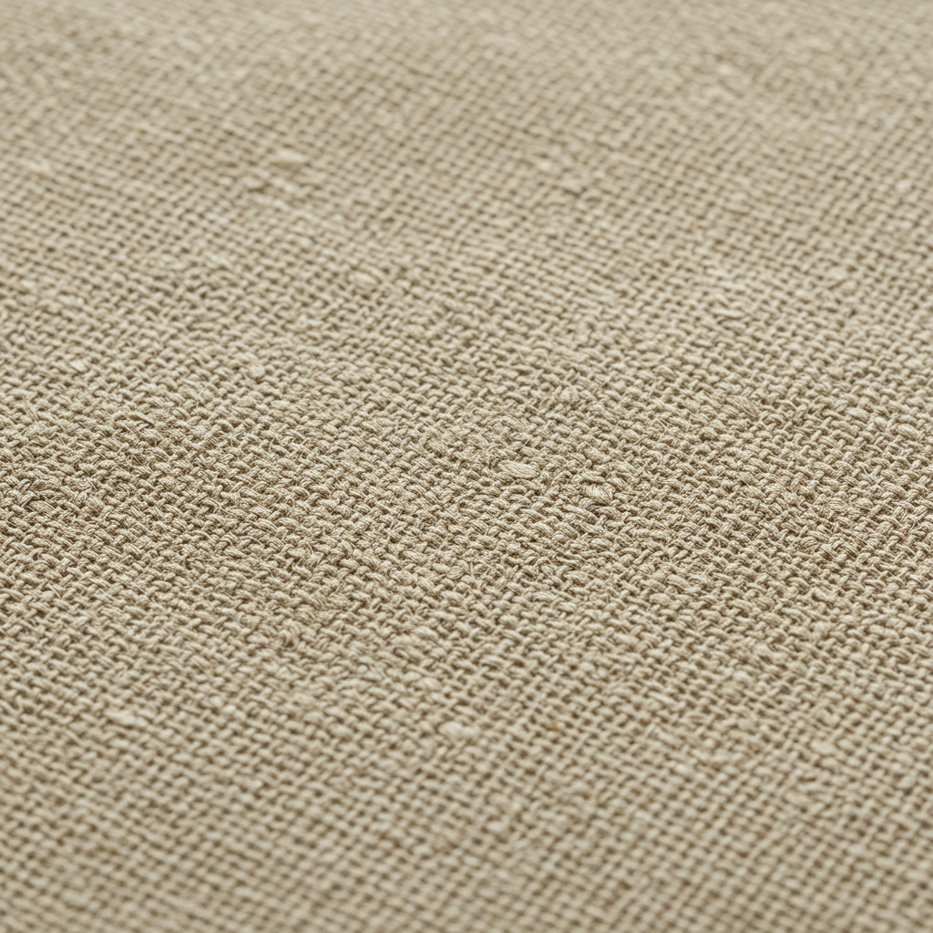 Close-up of unprimed Linen Canvas Fabric weave showing natural flax fiber texture and characteristic slubs.