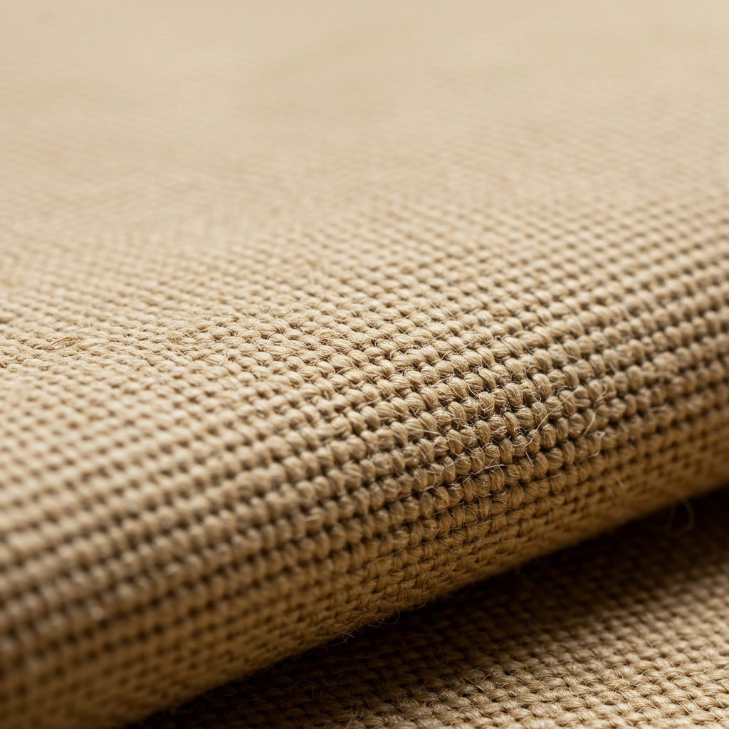 Close-up texture view of heavy-duty natural cotton duck canvas fabric showing tight plain weave for industrial use