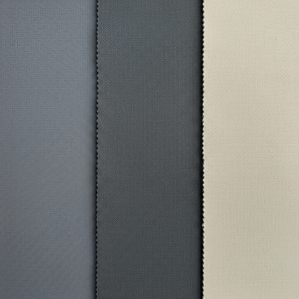 Fabric swatch comparison showing textures of polyester canvas, nylon canvas, and cotton duck canvas side-by-side.