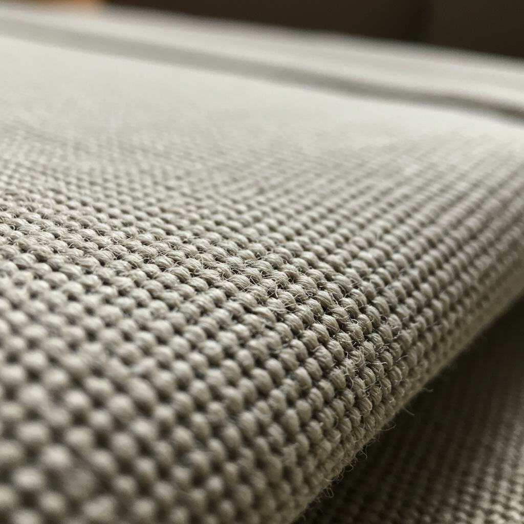Detailed macro photograph highlighting the tight, high density weave structure characteristic of number 10 cotton duck weave canvas, demonstrating its robust construction using plied yarns.