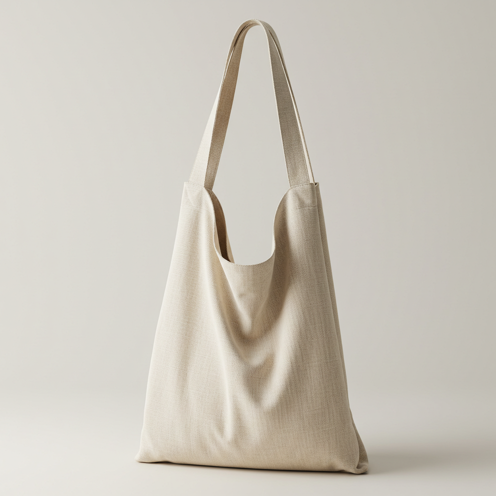 Example application of plain weave canvas - a lightweight natural cotton tote bag demonstrating the fabric's flexibility and suitability for less demanding uses.