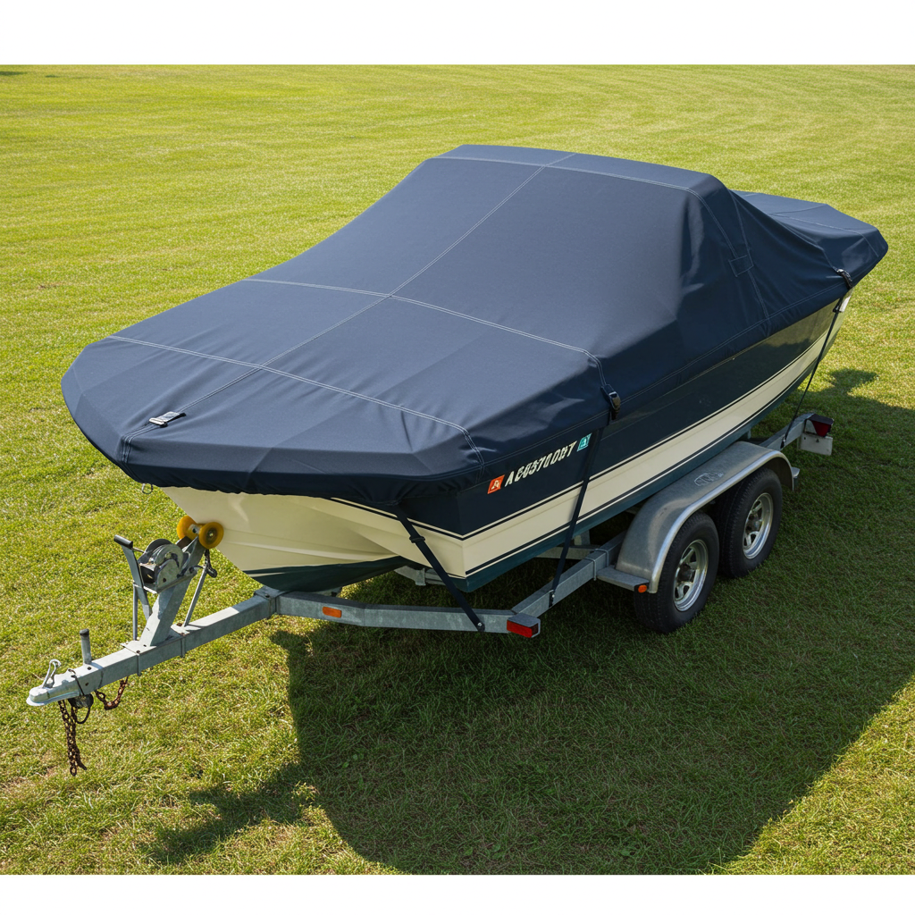 Heavy-duty gray Coated Polyester boat cover providing durable protection for trailering.