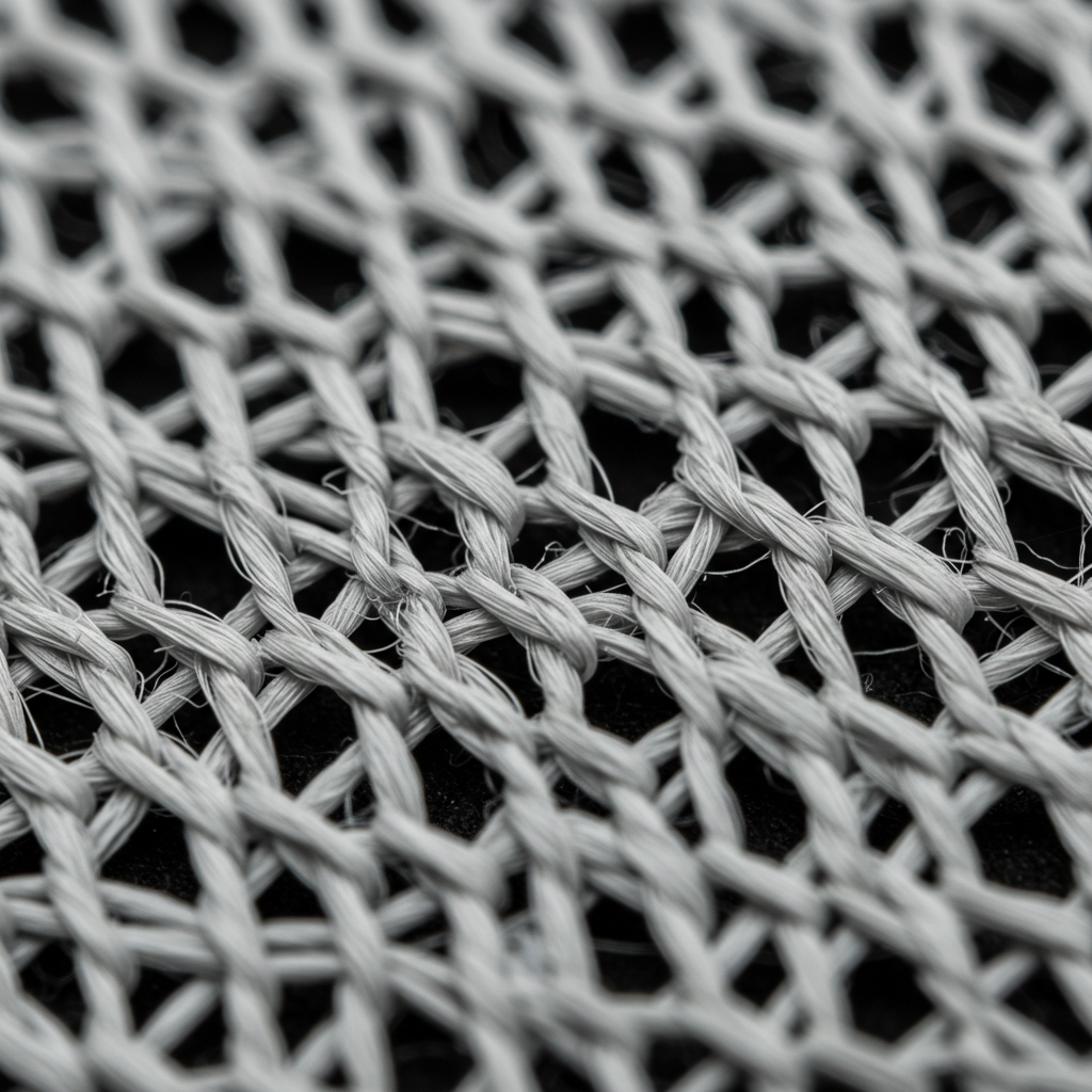 Macro photograph showing the tight, flat 1x1 interlacing pattern structure characteristic of white plain weave fabric.